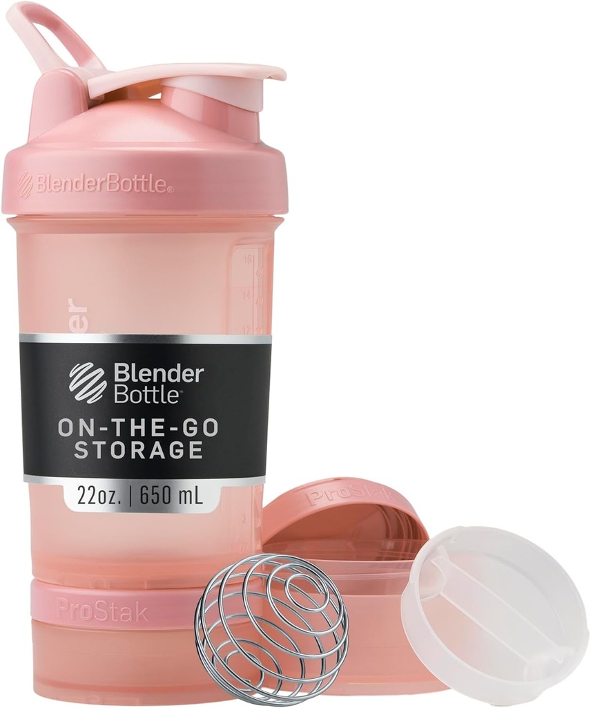 BlenderBottle Shaker Bottle mit Pill Organizer und Speicher für Proteinpulver, Classic V2 ProStak System, 22-Ounce, Rose Pink