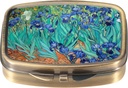 Boîte à pilules Dynippy avec miroir Retro Pocket 2 Compartiment Médicament Cas de pilules vitaminiques Organisateur pour la chasse et le voyage de poche (A-Van Gogh Iris)