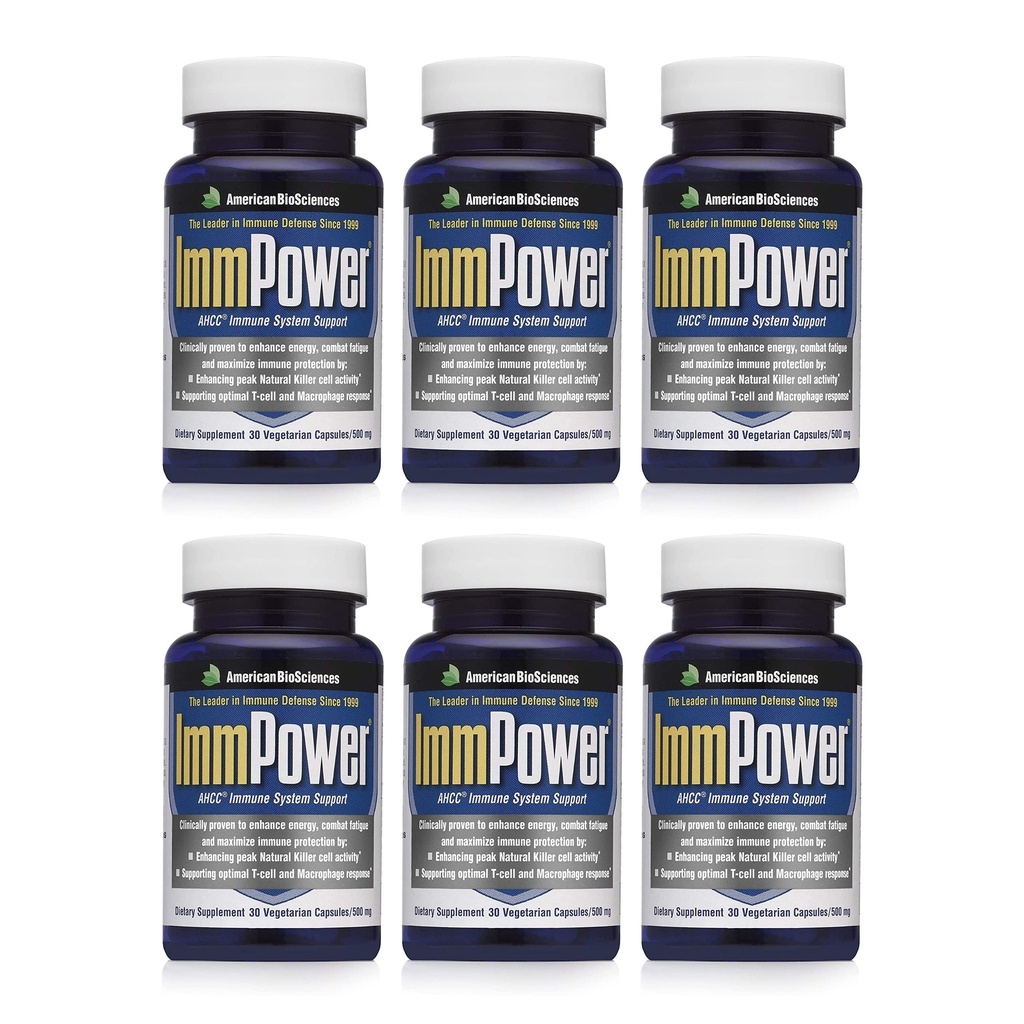 American BioSciences ImmPower Supplément AHCC 6-Pack, renforcement du soutien immunitaire, activité des cellules tueuses naturelles et production de cytokine, 30 capsules végétariennes, 500 milligrammes par capsule