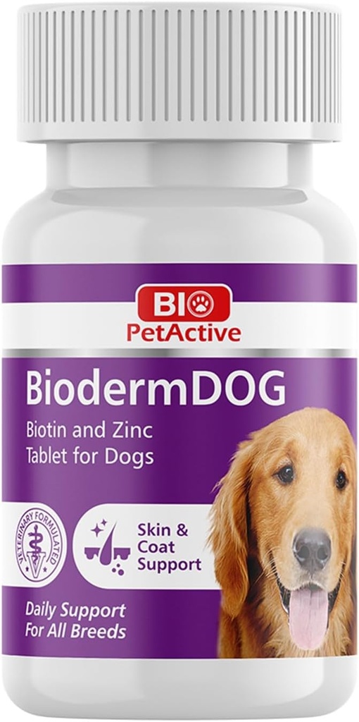 Bio Pet Active BiodermDOG 0.5 Zink und Biotin Tabletten für Hunde, Immunsystem, Haut, Mantel und Nagel Unterstützung für Hunde, 1.32 oz, 75 Kautabletten