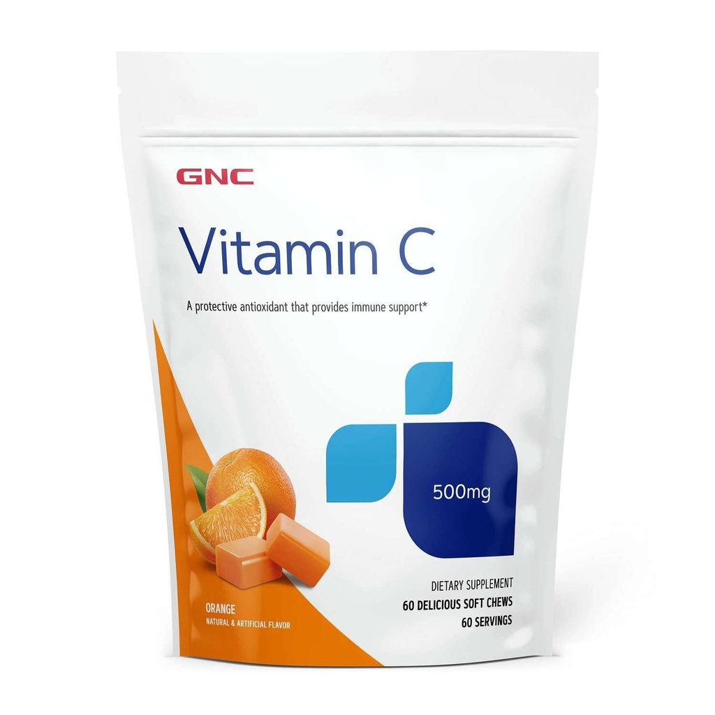 GNC Vitamin C Soft Chews 500mg, Orange, 60 Chews, unterstützt natürlichen Widerstand