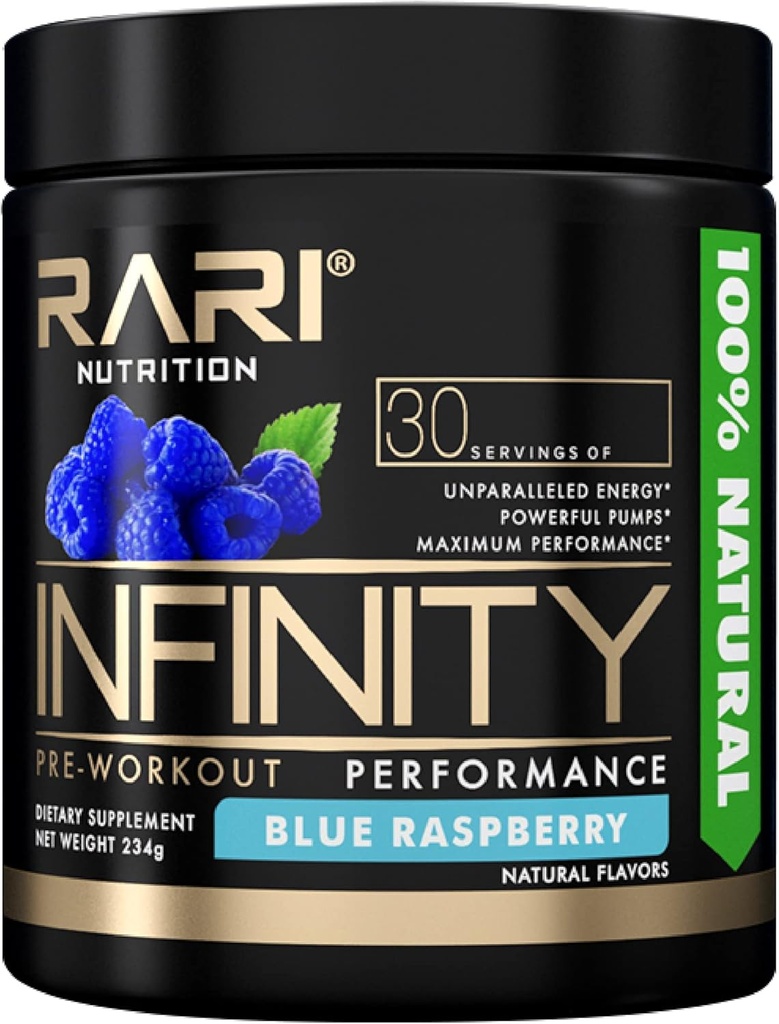 Infinity Pre Workout Performance - Préentraînement pour les femmes et les hommes, Poudre d'énergie haute performance - 30 portions - Blue Raspberry