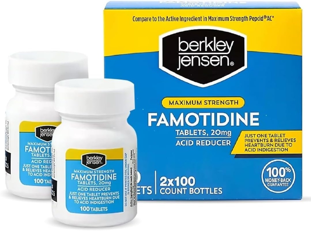 berkley jensen Maximum Strength Famotidin 20 mg - (200 Count), Säure Reducer Tablets, Relieves Meal-induzierte Sodbrennen & Säure Verdauung Symptome, All-Day Heartburn Prävention & Relief