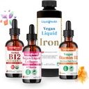 LIQUIDHEALTH Vegan Daily Essentials Vitamin Starter Kit with Organic Methyl B12 Drops, Vegan Liquid Collagen + Biotin, Liquid Iron, Vitamin D3 Drops - 100% Plant-Based Vitamin Supplements, Made in USA