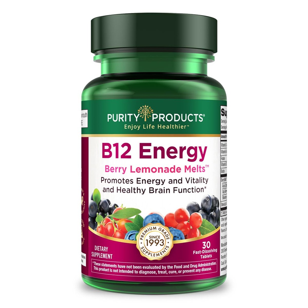 Reinheit Produkte B-12 Energy Berry Lemonade Melt w/Super Fruits Methylcobalamin B12 - Vitamine B6, D3, Folsäure und Biotin - High Absorption MecobalActive B 12-30 Melting Tabletten