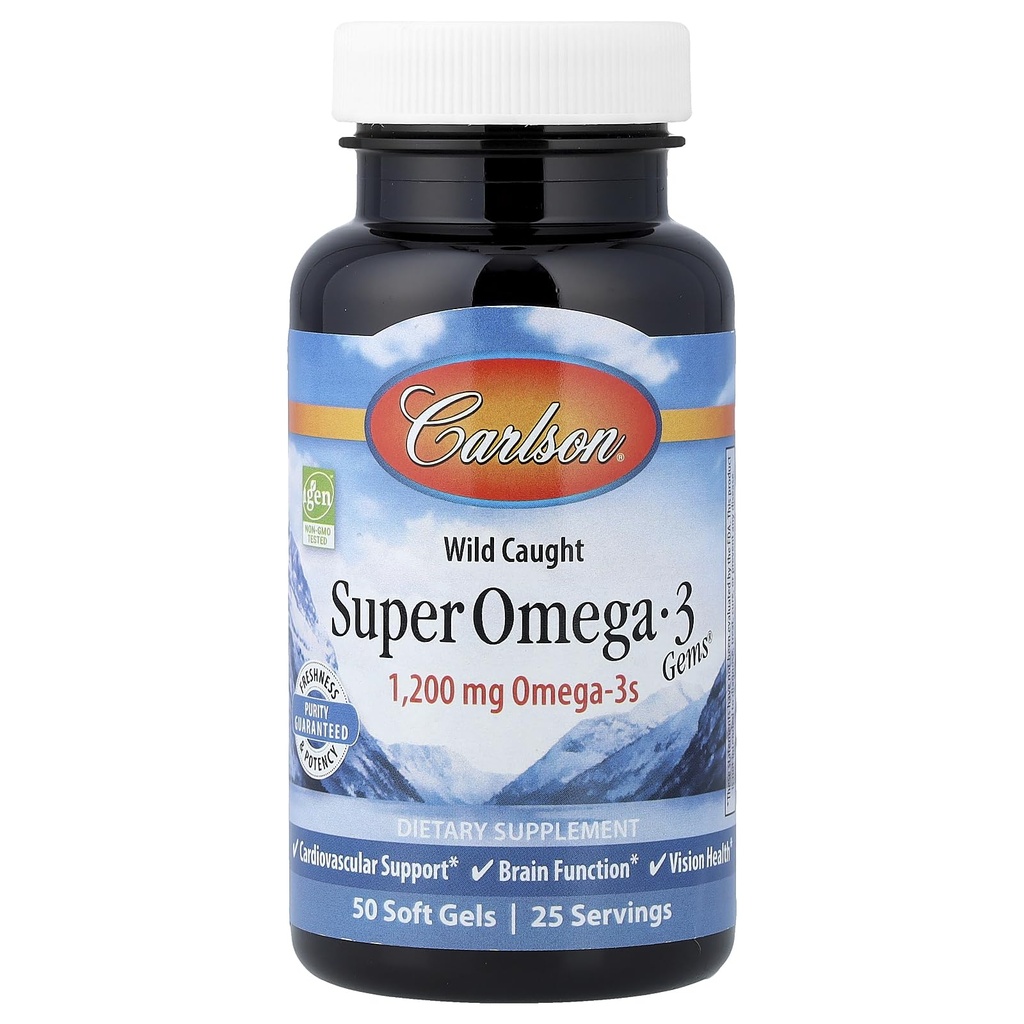 Carlson - Super Omega-3 Gems, 1200 mg Omega-3s, Wild Caught, Sustainable Sourced, 50 weiche Gele