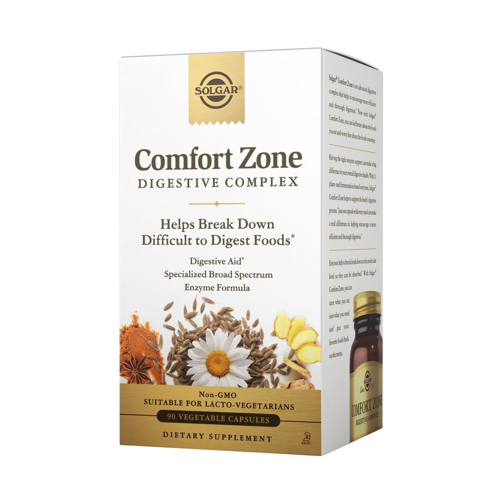Solgar Comfort Zone Complexe digestif - 90 Capsules végétales - Enzymes pour soutenir le corps processus digestif naturel et briser les aliments difficiles à digérer - Casher - 90 portions