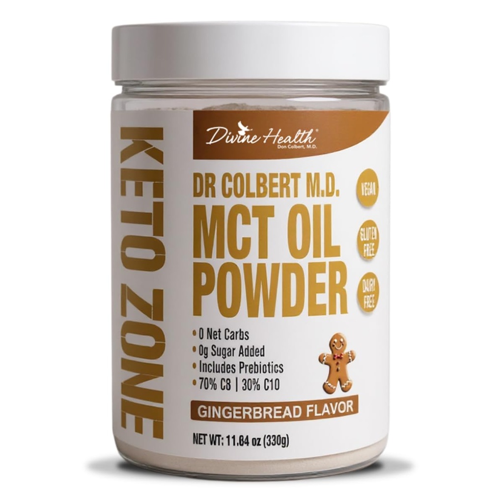 Santé Divine Keto Zone® MCT poudre d'huile de pain d'épice de gingembre de 330 g de 30 jours d'approvisionnement de Dr. Colbert's Keto Zone Diet Book