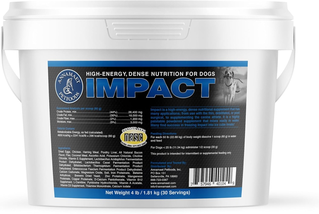 Annamaet Impact – High-Energy Dense Nutrition Supplement for Dogs – Hilft gesundes Gewicht in Canine Athleten, postchirurgischen Hunden und Hunden mit schnellem Stoffwechsel - 4 lb