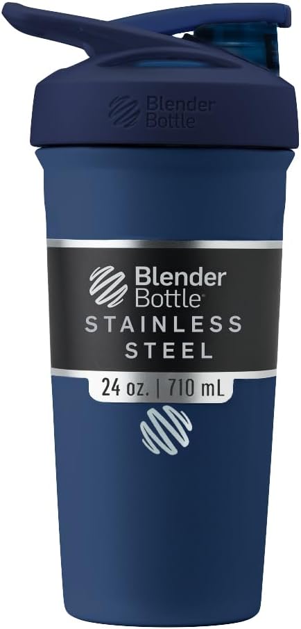 BlenderBottle Sport Insulated Stainless Steel Shaker Bottle mit Wire Whisk, 24-Ounce, Navy – Protein Shakes & Hydration für Athleten & Fitness Enthusiasten, Easy Mixing, hält Getränke kalt, Lockable Lid