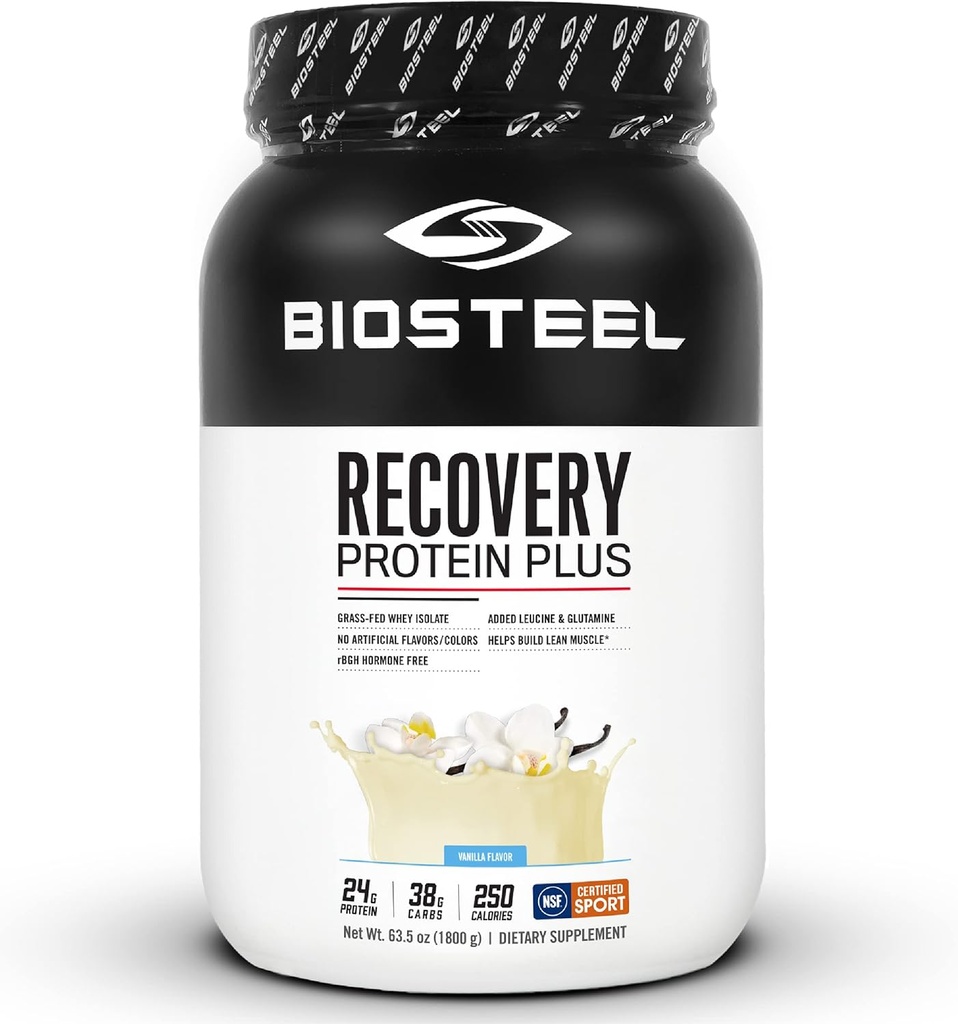 BIOSTEEL Recovery Protéine Plus Supplément en poudre, formule à base d'herbe et non-OGM, Vanille, 27 portions