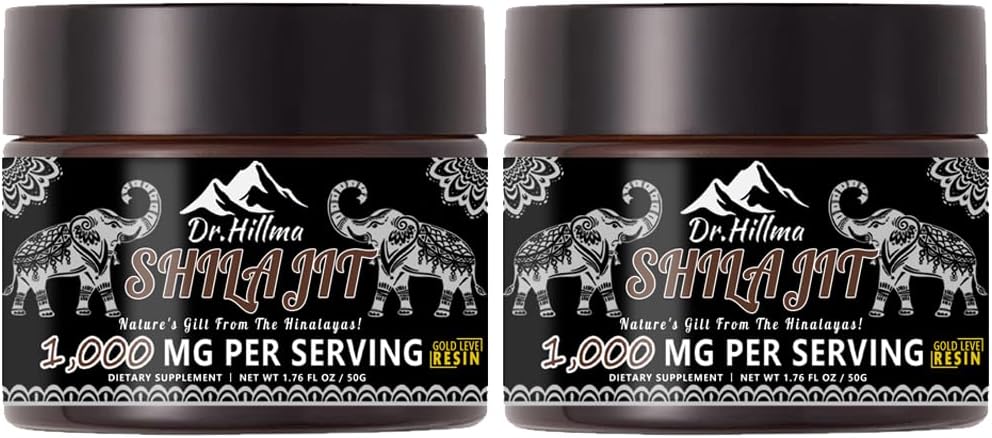 Pure Shilajit Resin, Authentic Golden Grad A,1000mg Maximum Potency Organic Natural Shilajit Resin mit Fulvic Säure für Energie, Immununterstützung,50 Gramm,2 Pack