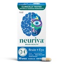 NEURIVA Cerveau + Supplément œil pour mémoire, focus et concentration avec lutéine et vitamines A C E et zinc pour la santé des yeux et Zeaxanthin pour filtrer la lumière bleue, 30ct Capsules