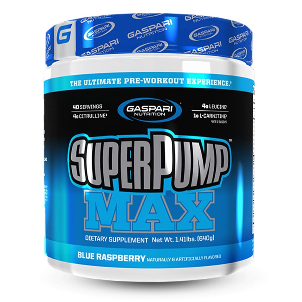 Gaspari Nutrition SuperPump MAX, The Ultimate Pre Workout Powder, Sustained Energy Preworkout, Nitric Oxid Booster, Muskelwachstum, Erholung & Replenishes Elektrolyte (40 Servieren, Blaue Himbeere Eis)