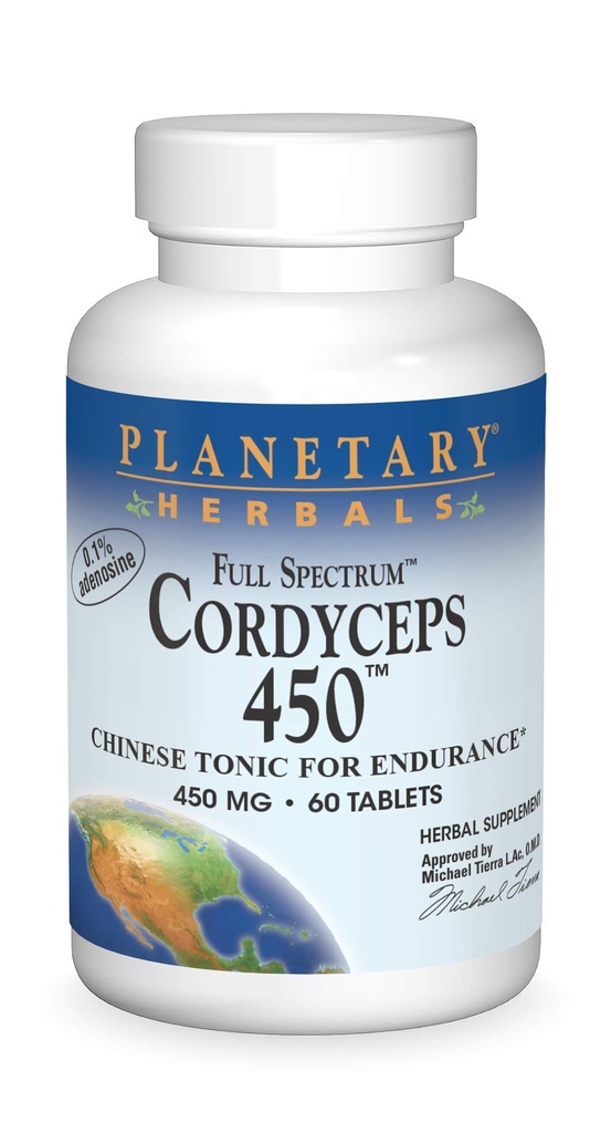 Herbes Planétaires Plein spectre Cordyceps 450 mg, 60 Nombre