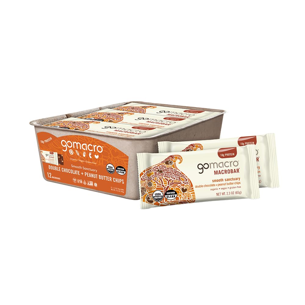GoMacro Macro Barre de protéines végétales biologiques - Double chocolat + croustilles de beurre d'arachide (2.3 Bars d'Once, 12 Nombre)