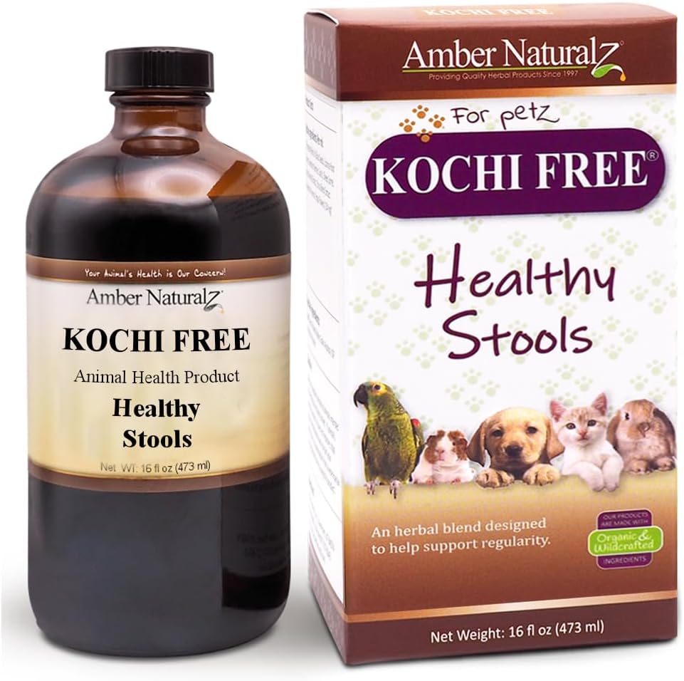 Amber NaturalZ Kochi Kostenlose Kräuterergänzung für Hunde, Katzen, Vögel, Kaninchen, und Guinea-Pigs | Unterstützt gesunde Bowel-Funktion | Natürliche Hilfe für Verdauungsbalance | 16 flüssige Unze Glasflasche
