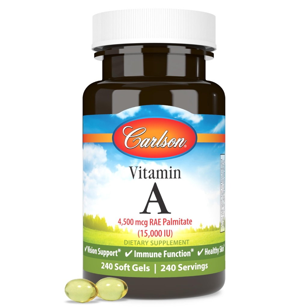 Carlson - Vitamin A, 15000 IU Palmitate (4500 mcg RAE), Vision Health & Healthy Skin, Immunfunktion, 240 Softgels
