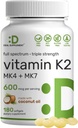 ENTWICKLUNG Vitamin K2 Beilage 600mcg, 180 Kokosöl Softgele | Full Spectrum Hohe Absorption MK-7 & MK-4 Formen | Knochen, Gelenk und Immununterstützung – Non-GMO