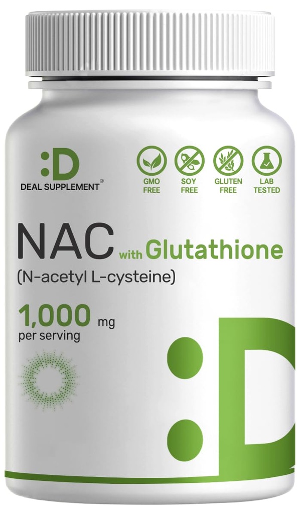 DEAL SUPPLEMENT NAC Supplement (N-Acetyl Cystein) 1000mg Pro Servieren mit reduziertem Glutathion, 240 Kapseln – Antioxidans Unterstützung für Immungesundheit, Lung, & Liver Funktion