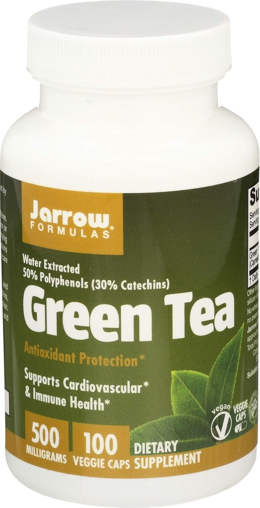 Jarrow Formeln Grüner Tee 500 mg - 100 Veggie Caps, Packung mit 2 - Antioxidantien-Unterstützung - 50% Polyphenole - Herz-Kreislauf- & Immun-Gesundheit - 200 Gesamt Servietten