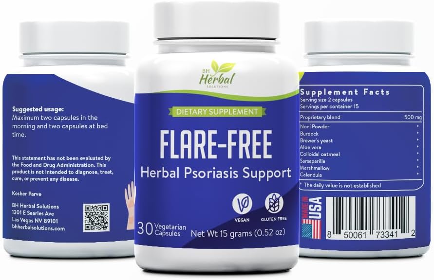 FlareFree Psoriasis Support Supplement - Kräuterformel für Hautgesundheit &amp; Komfort - Natürliche Unterstützung für Haut Wellness