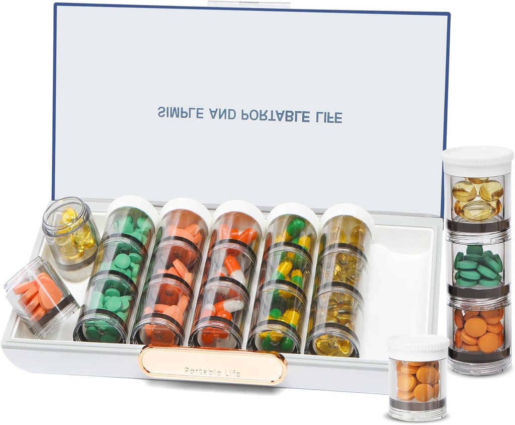 Toplive 3 fois par jour Organisateur de pilules 7 jours par jour, grand organisateur quotidien de pilules, hebdomadaire organisateur de vitamines de médecine, organisateur de stockage de supplément d'huile de poisson, conteneur de pilules de voyage séparables, blanc