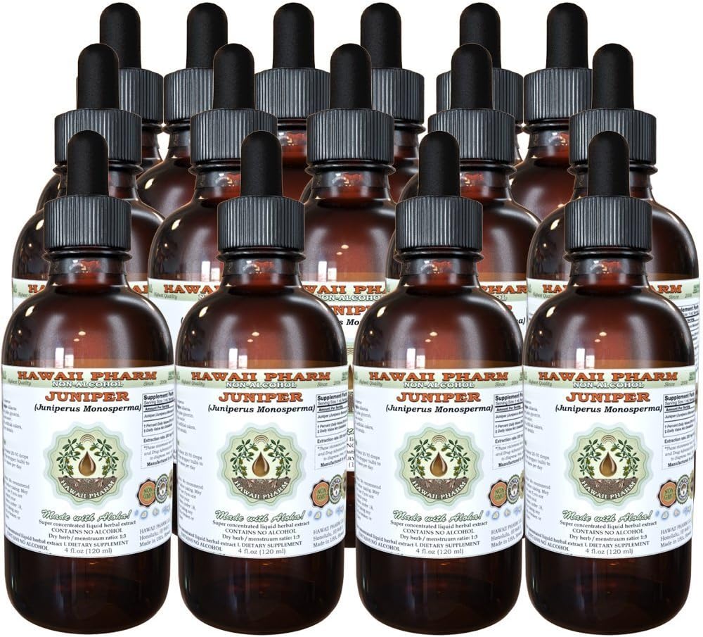 Juniper Extrait liquide sans alcool, Juniper biologique (Juniperus Monosperma) Berry séché Glycérite Hawaii Pharm supplément naturel à base de plantes 15x4 oz
