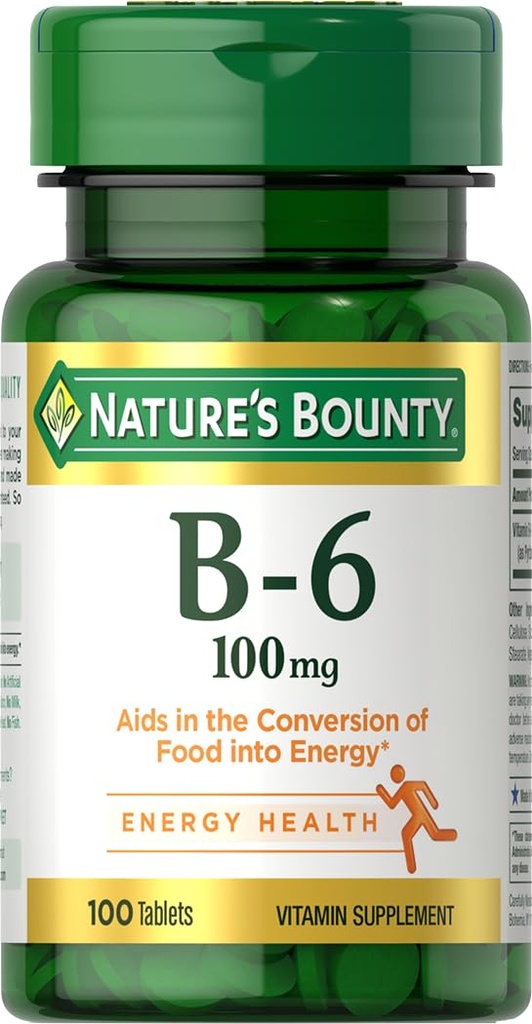 Nature's Bounty Vitamin B6 100mg Tabletten - Unterstützt Energie Stoffwechsel & Nervous System Gesundheit, 100 Ct