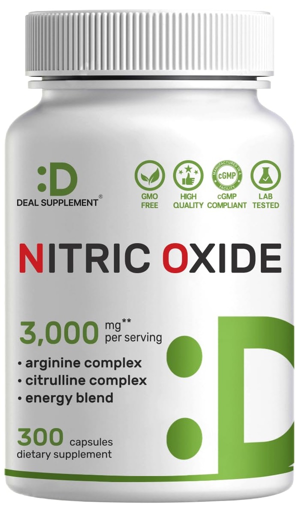 Stickstoffmonoxid-Booster 3.000mg pro Servierung, 300 Kapseln – 12 in 1 Stickstoffmonoxid-Ergänzung – Argininin & Citrulline-Komplex mit Energiemischung – Marshmallow Root – fördert Nährstofffluss zu Muskeln und Körper