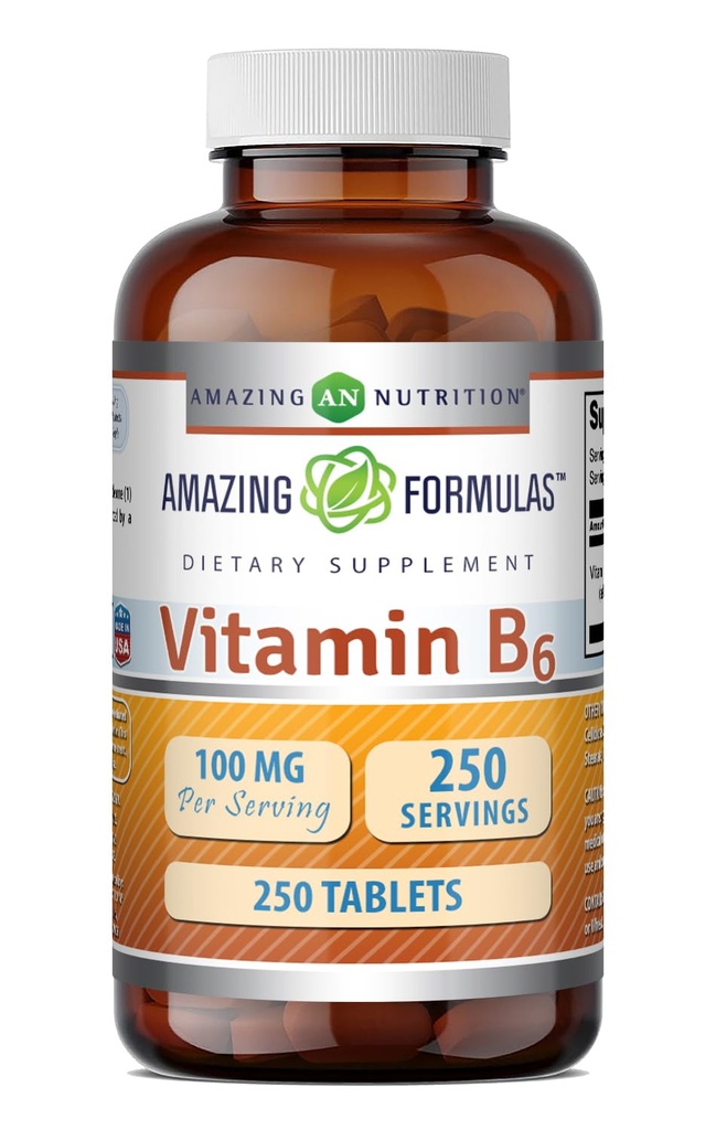 Erstaunliche Formeln Vitamin B6 Ergänzung | 100 Mg pro Servieren | Tabletten | Non-GMO | Gluten-Free | Made in USA (1 Pack, 250 Count)