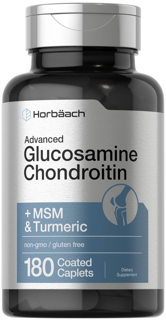 Horbäach Glucosamine Chondroitin | Plus MSM & Turmeric | 180 Beschichtete Caplets | Non-GMO, Glutenfreie Ergänzung