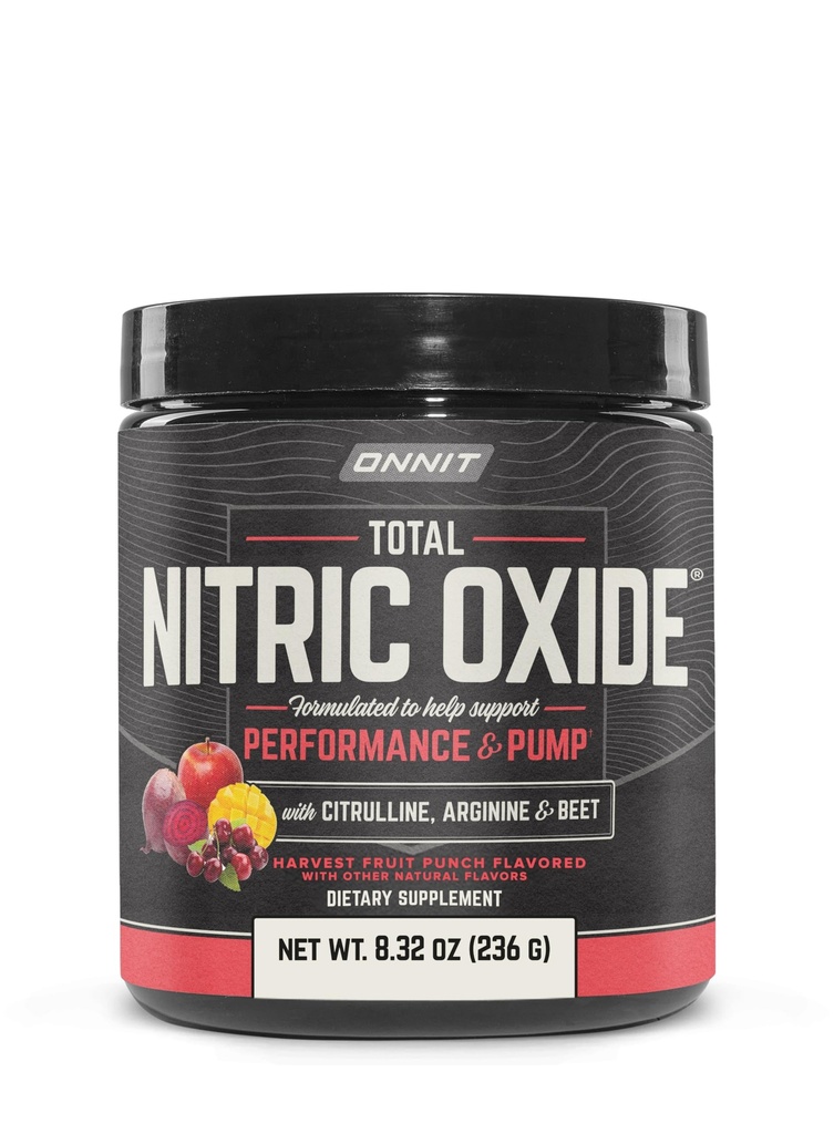 ONNIT Poudre d'exercice total à oxyde nitrique, IGENTM non-OGM testée, Fruit Punch Flavor, supplément alimentaire sans caféine pour soutenir la croissance musculaire avec le nitrate d'arginine NO3-T, 20 portions