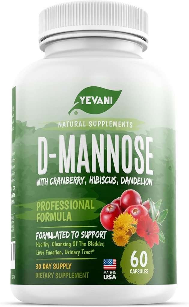 100% reine D-Mannose Kapseln 1000 mg mit Cranberry, Hibiscus und Dandelion Extrakt, Fast Acting Professional UTI Prävention Formel für Urinary Tract Gesundheit und Blasenunterstützung