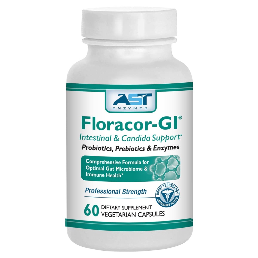 Floracor - Unterstützt Gut & Darmgesundheit - Premium Probiotic, Prebiotic and Enzyme Formula - 60 Vegetarische Kapseln