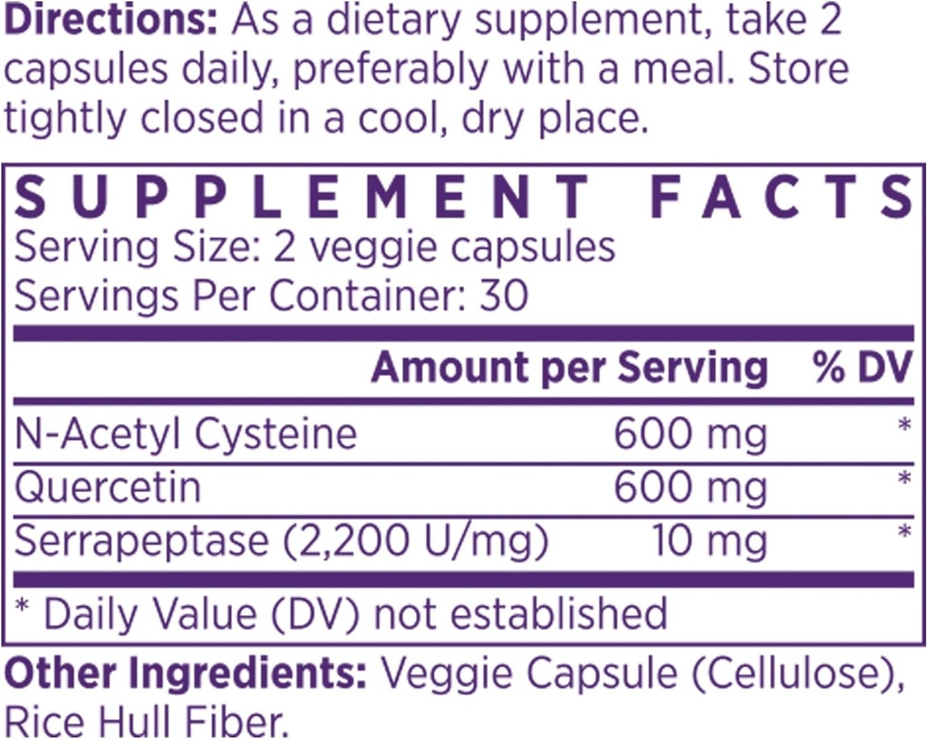 NAOMI NAC 600mg avec Quercetin pour le soutien immunitaire et respiratoire, respiration normale, confort nasal et oculaire, sinus et fonction respiratoire, 60 Capsules