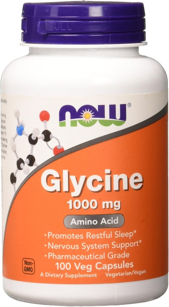 Maintenant Aliments Glycine Acide amino de grade pharmaceutique 1000 mg 100 Caps