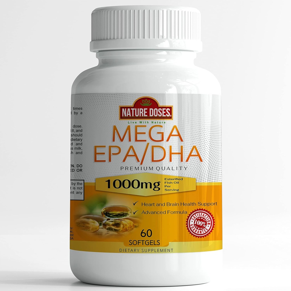 Mega EPA/DHA, Premium Quality 60 softgels, Fish Oil Supplement mit EPA & DHA - Fördert Herz- und Hirngesundheit - Non-GMO - 60 Portionen