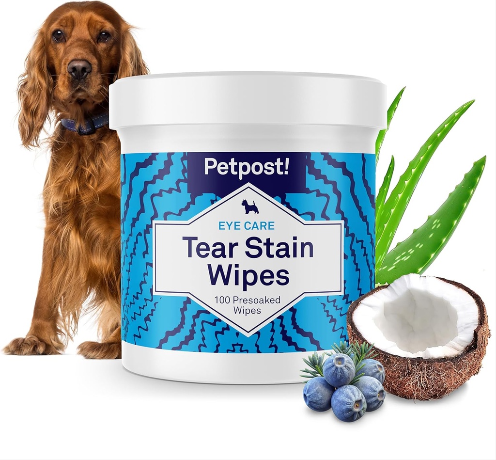 Petpost Tear Stain Remover Wipes für Hunde | 100 Count Gentle Eye Wipes mit Juniper Berry & Coconut | Dog Face Wipes für Tear Stains & Eye Discharge | Soft Cotton Pads, Bleach Free