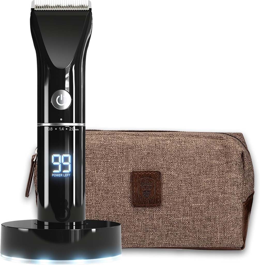 Der Bart Club Trimmer für Männer mit Reisetasche - Elektrische Akku wiederaufladbare Bart &amp; Haar Trimmer - High Power 7000 RPM - 8 Farbführungen 45 einzigartige Trim Längen - Travel Lock
