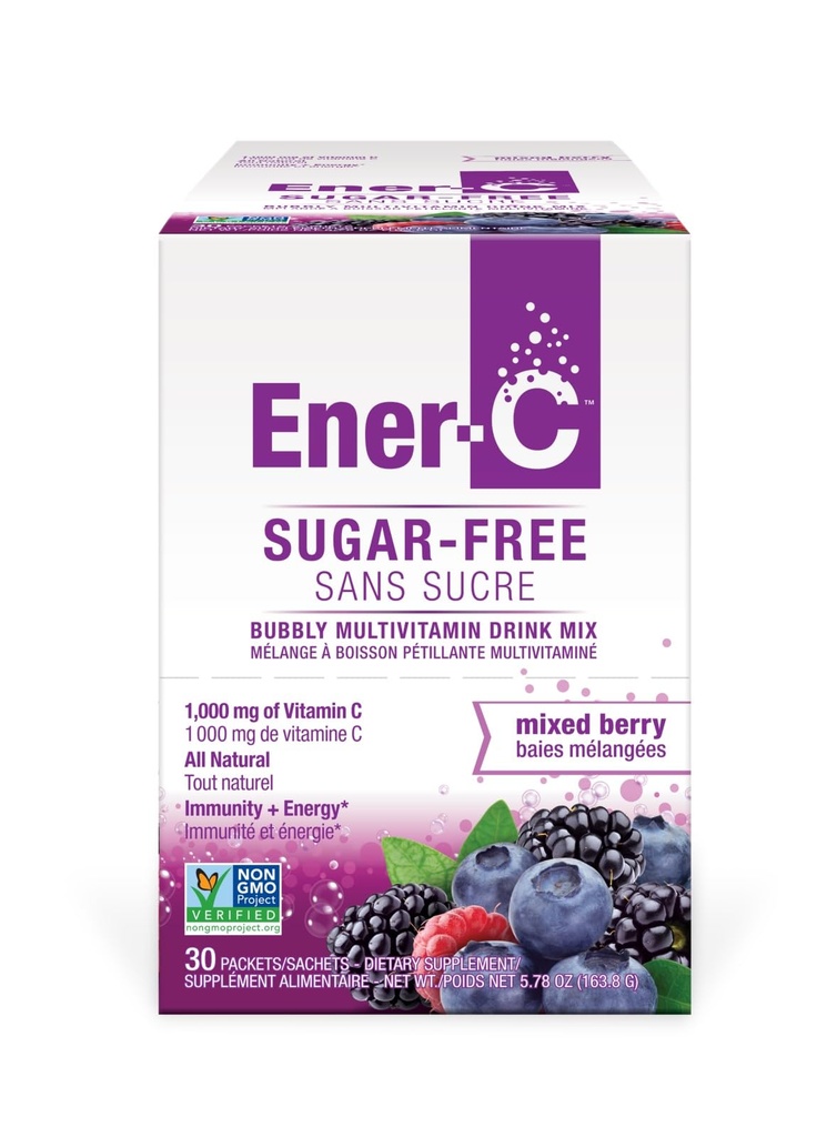 Ener-C Sugar Free Mixed Berry Multivitamin Drink Mix, 1000mg Vitamin C, Non-GMO, Vegan, echte Fruchtsaftpulver, natürliche Immunität Unterstützung, Elektrolyte, Glutenfrei, 1-Pack von 30