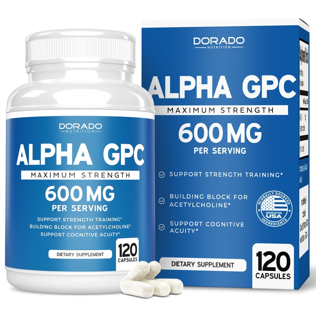 Alpha GPC Choline Capsules - 120 Count, 600mg Servierungen (Brain Support Aid that Support Aid that Support Focus, Memory, Motivation, & Energy (Dritte Partei getestet, Vegan Safe Made in the USA) Brain Support Supplement