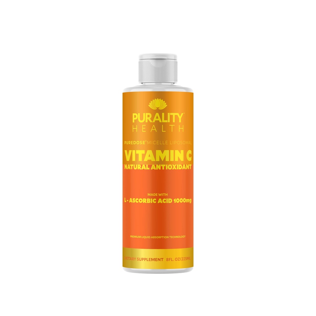 PURALITÉ SANTÉ Vitamine C Supplément liquide 1000mg par portion, Micelle Liposomal Absorption améliorée, Non-OGM, Sans gluten, Vegan, 15 jours d'approvisionnement