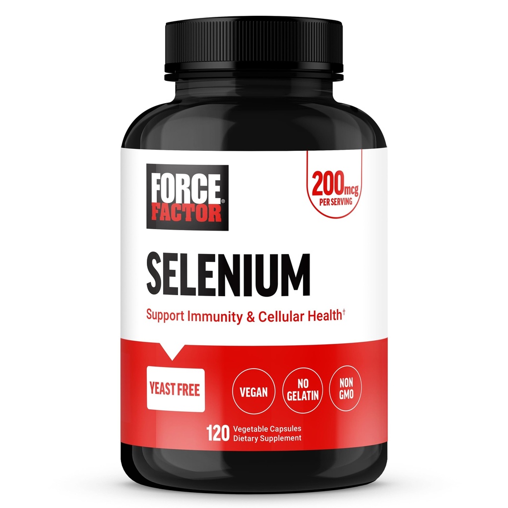 Facteur de force Sélénium Supplément de soutien immunitaire, Sélénium 200mcg Capsules pour soutenir la défense immunitaire, Supplément d'immunité, Vegan, Non-OGM, 120 Capsules