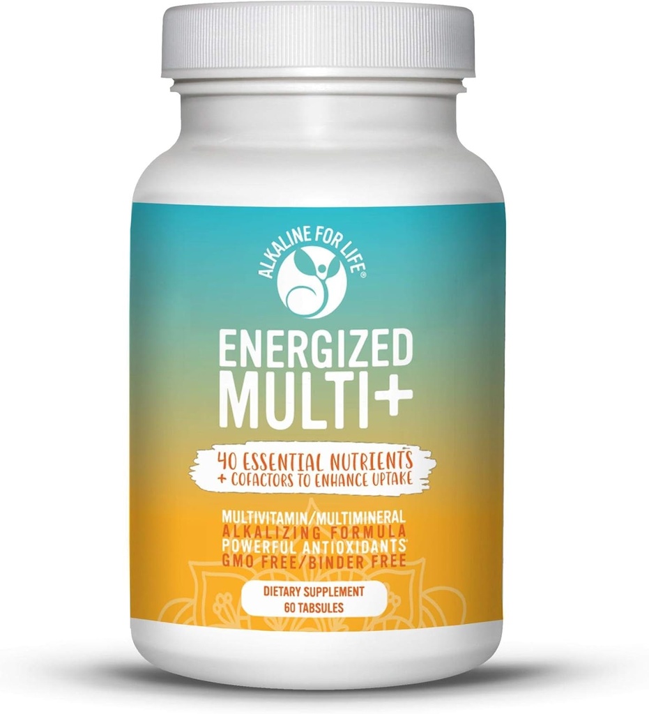 Energized Multi - Potent Multivitamin with 40 Fully Bioavailable Nutrients B Complex Vitamins, Vitamin D, Vitamin C, Vitamin K, Zinc, Quercetin, Calcium, Magnesium in Alkalizing Forms - 180 tabs