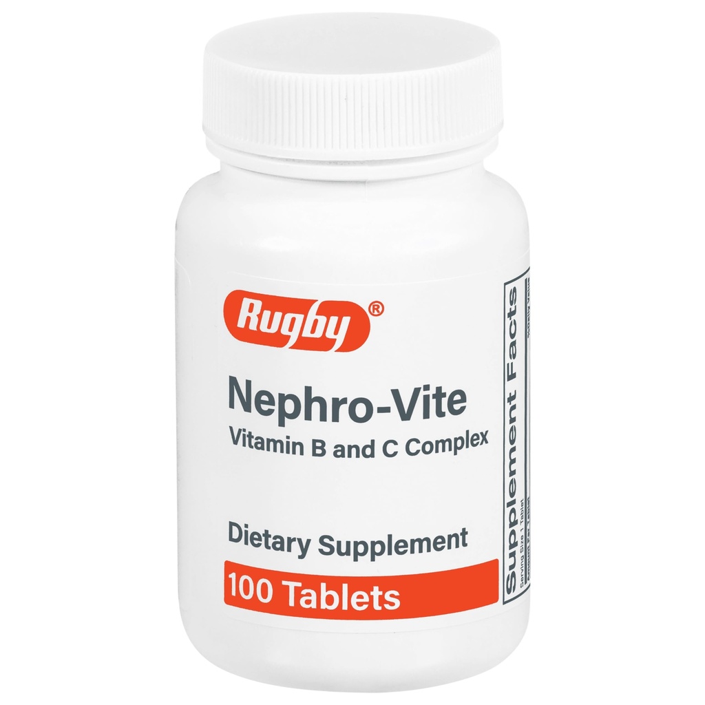 Rugby Nephro-Vite Comprimés complexes de vitamine B et C - Supplément alimentaire - 100 Compte (1 paquet)