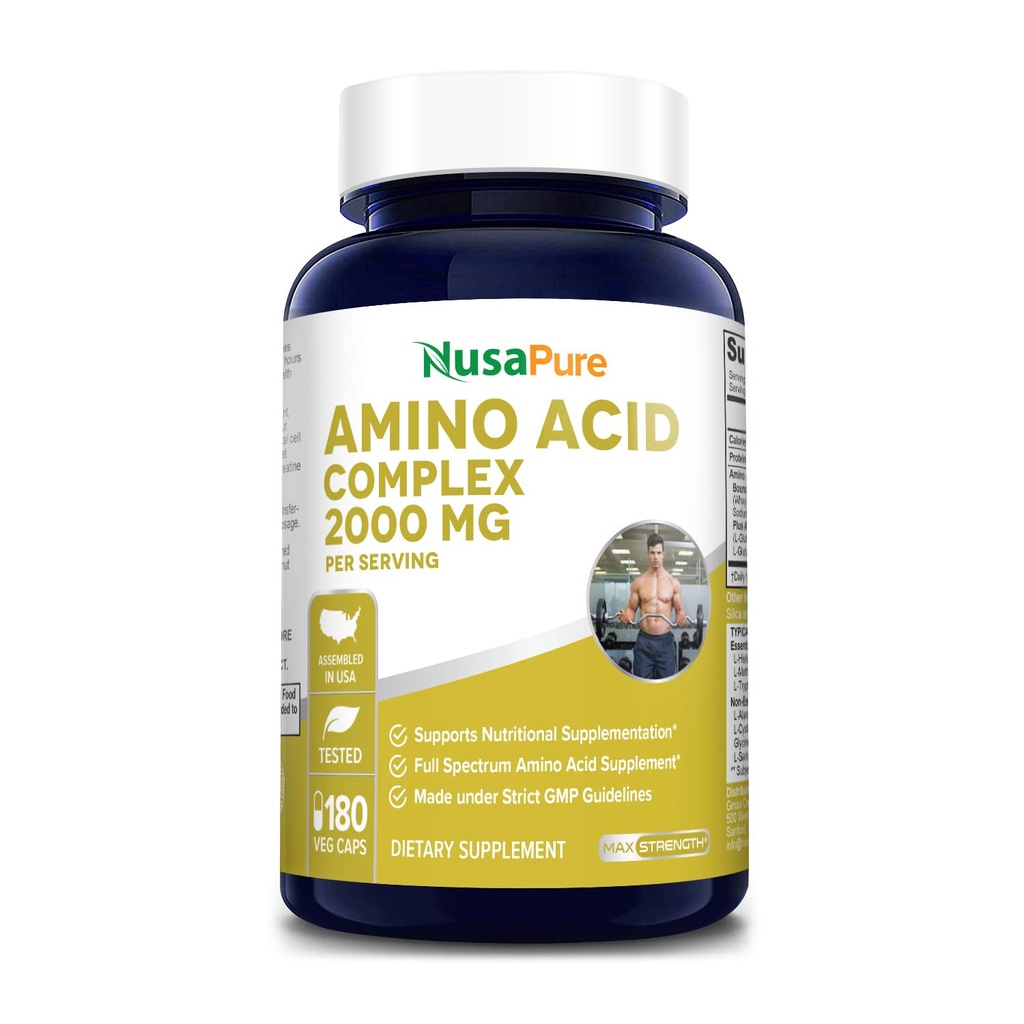 NusaPure Amino Acid Complex Blend 2000 mg-180 Caps (Non-GMO, Glutenfrei)