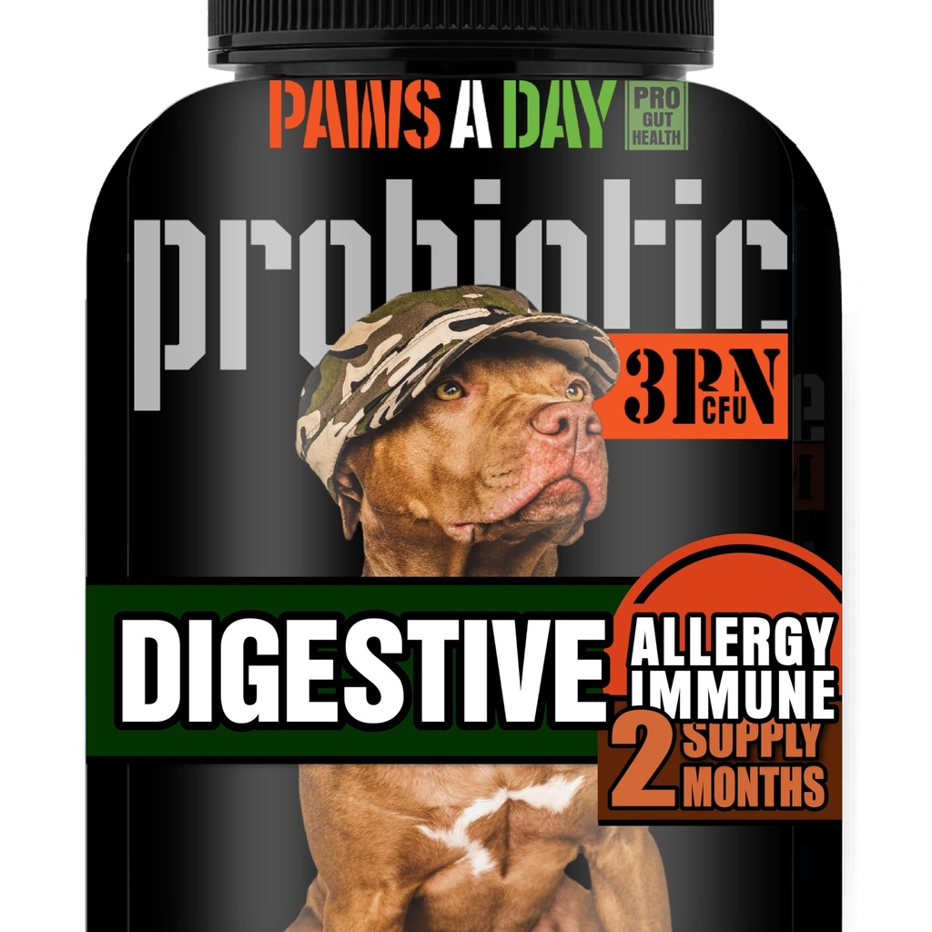 Army Soldier Besitzte Hundeprobiotika für Hefe, juckende Haut und juckende Ohren, Hunde Allergy Relief, Verdauungsgesundheit, okziale Durchfall & Immununterstützung, 3 Billion CFU, 60 Yummy Kaukasetten