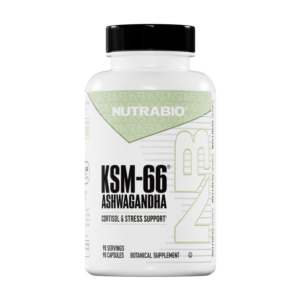 NutraBio Ashwagandha KSM-66 | Ashwaganda Kräuterergänzung für Stress, Stimmung und Leistung | 600 MG klinisch untersucht KSM66 90 Kapseln
