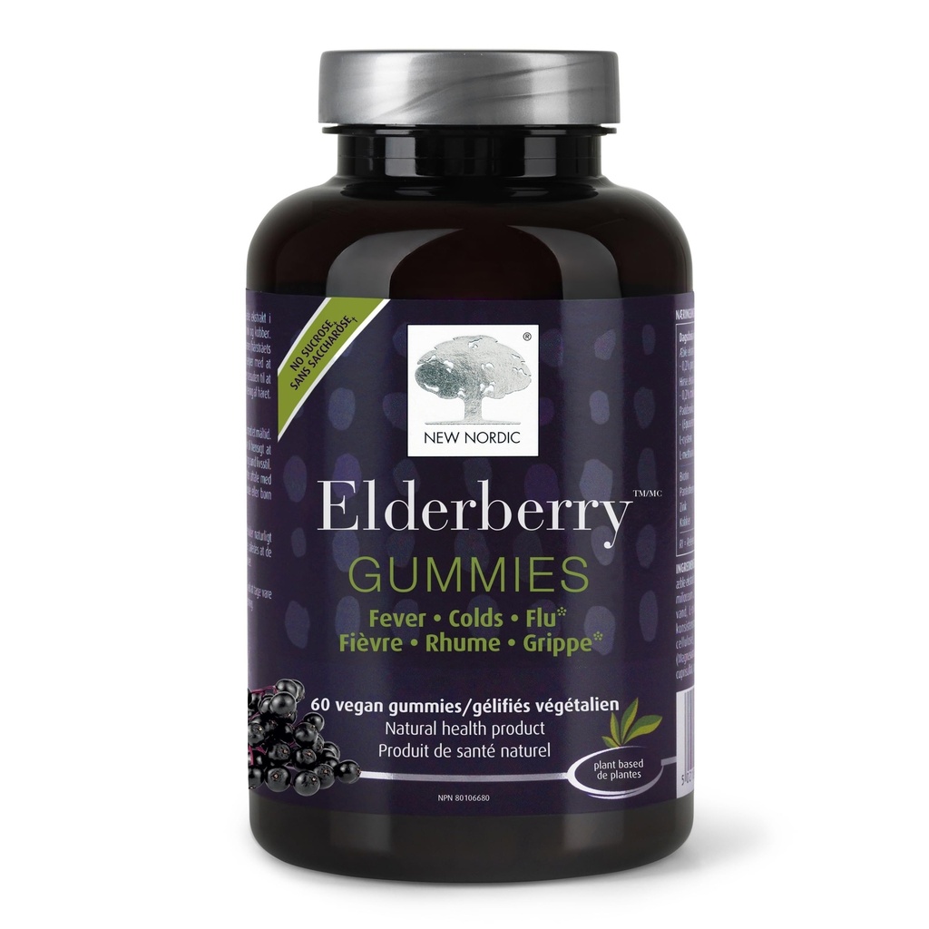 NORDIC Elderberry Vegan Gummis, Sugar Free Chewable Immun Support mit Vitamin C für Erwachsene und Kinder 4+, keine künstlichen Farben oder Geschmacksrichtungen, 60 Count (Pack von 1)
